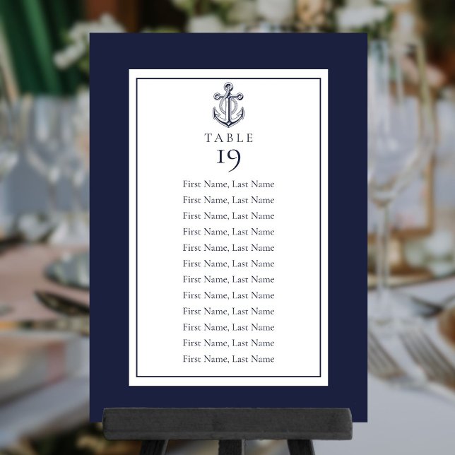 Invitación Gráfico de Asientos Náuticos de Azul Marino Número (Navy Blue Nautical Seating Chart Table Number)