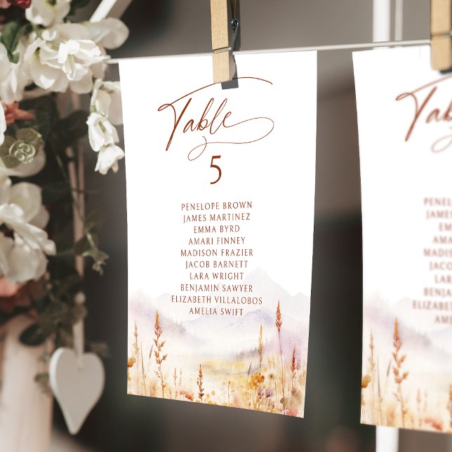 Invitación Gráfico de asientos numerados de mesa de flor silv (Fall Wildflower table number seating chart)