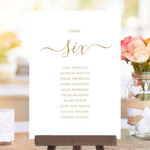 Invitación Gráfico de Asientos Número 6 de Letra Dorada Elega