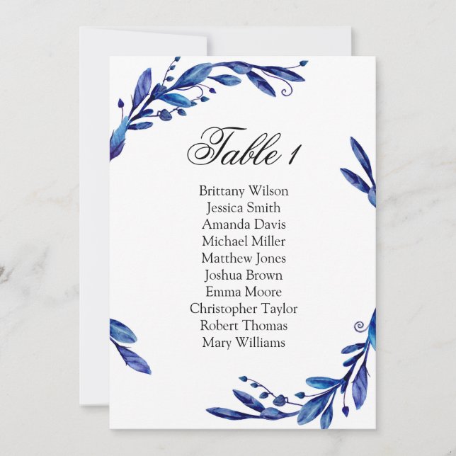 Invitación Gráfico de asientos para boda azul. Plan de mesa d (Anverso)