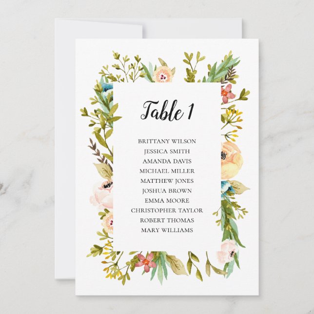 Invitación Gráfico de asientos para boda de verano. Plan de m (Anverso)