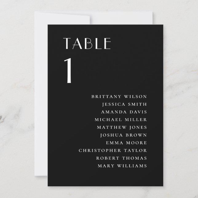 Invitación Gráfico de Asientos para Bodas Negras | Minimalist (Anverso)