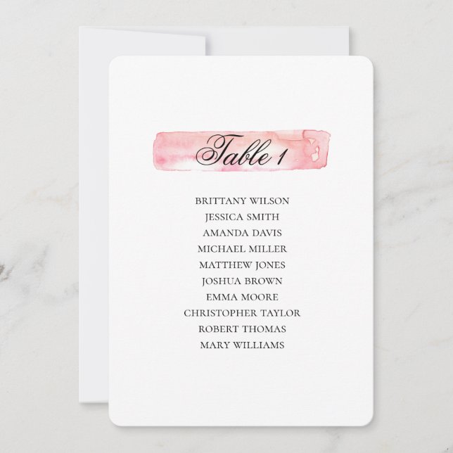 Invitación Gráfico de asientos rosa. Plan de boda acuarela (Anverso)