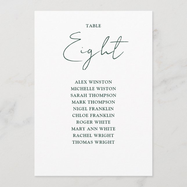 Invitación Gráfico de Asientos Simple Verde Esmeralda Número  (Anverso)