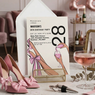 Invitación Gráfico de cumpleaños 28 de moda clásica y chic pa