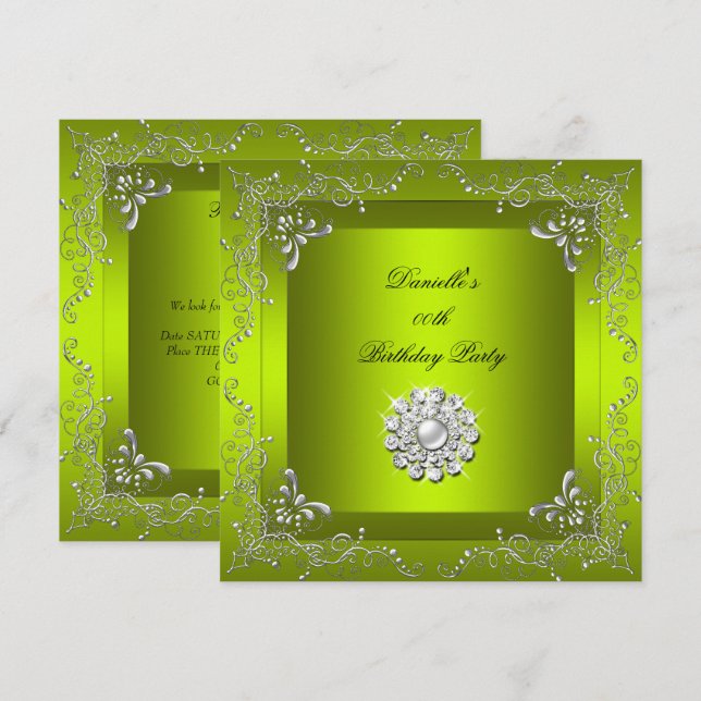 Invitación Gráfico de Cumpleaños de Cualquier Edad Chartreuse (Anverso / Reverso)