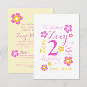 Invitación gráfico de flores de cumpleaños número 2 amarillo