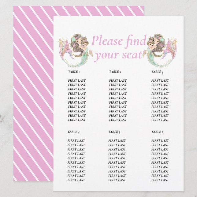 Invitación Gráfico de mesa de baby shower de sirena bajo el m (Anverso / Reverso)