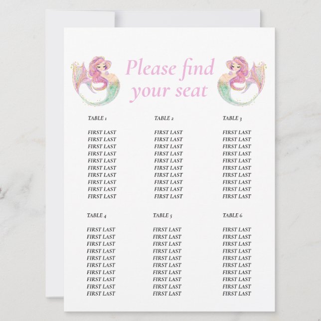 Invitación Gráfico de tabla rosa Mermaid de Baby Shower (Anverso)