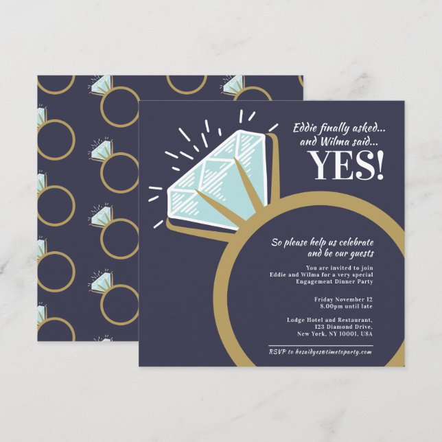 Invitación Gráfico del anillo de oro del diamante del partido (Anverso / Reverso)