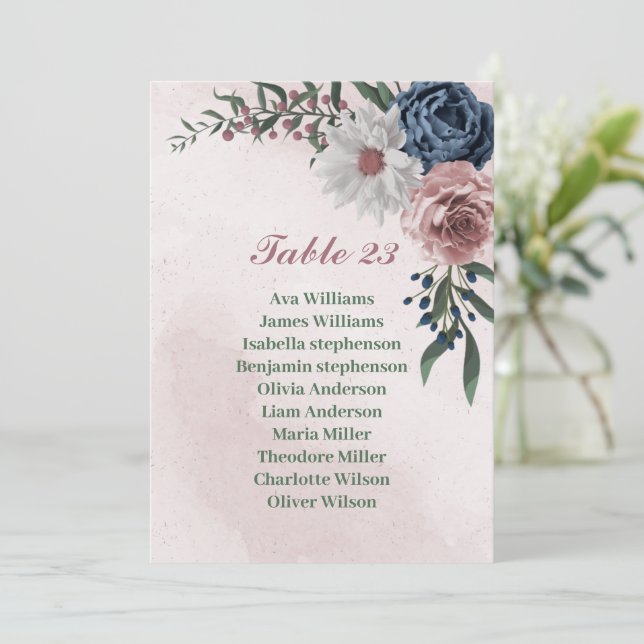 Invitación gráfico romántico de color rosa azul blanco (Anverso de pie)
