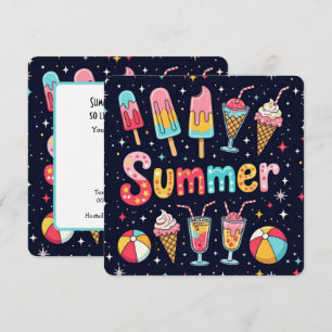 Invitación Gráficos Divertidos de Fiesta de Verano en Negro