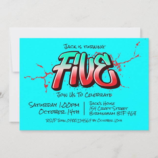 Invitación Grafiti Brillante Cinco (Anverso)