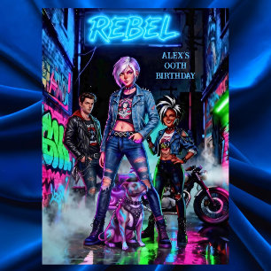 Invitación Grafiti de cumpleaños rebelde en callejón de moto