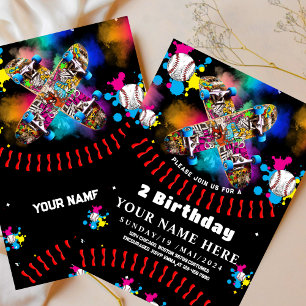 Invitación Grafiti de monopatín de béisbol colorido partido N