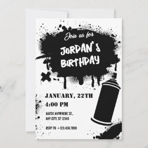 Invitación Grafiti en blanco y negro