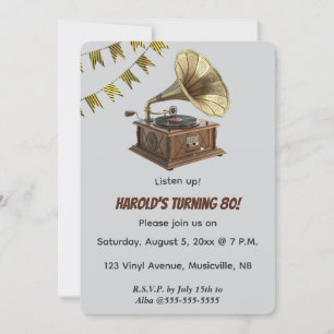 Invitación Gramófono y Bungalows editables