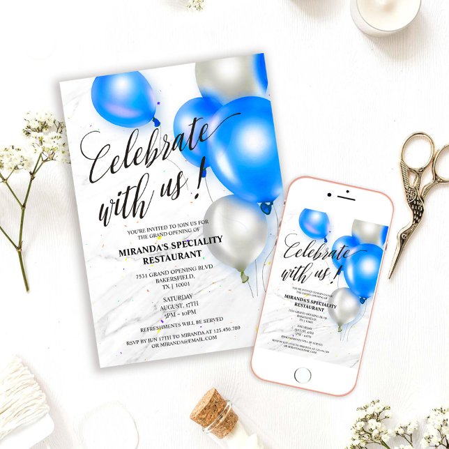 Invitación Gran abertura de la cinta de cortar globos azules  (Subido por el creador)