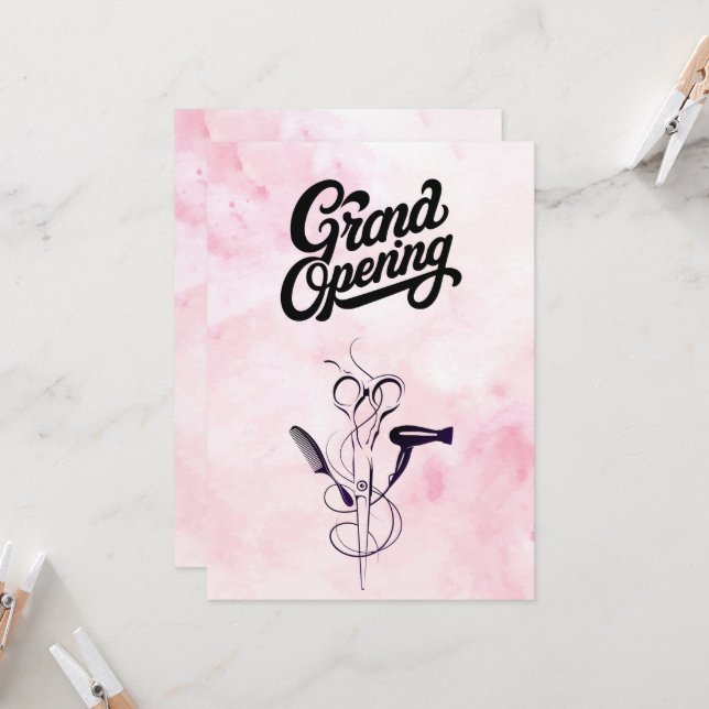 Invitación Gran abertura del Salón de Belleza con acuarela ro (Anverso/Reverso In Situ)