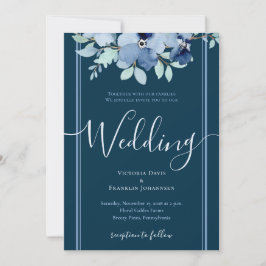 Invitación Gran acuarela azul floral elegante boda
