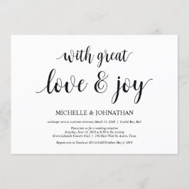 Invitación Gran amor y alegría, Boda Elopement Invita