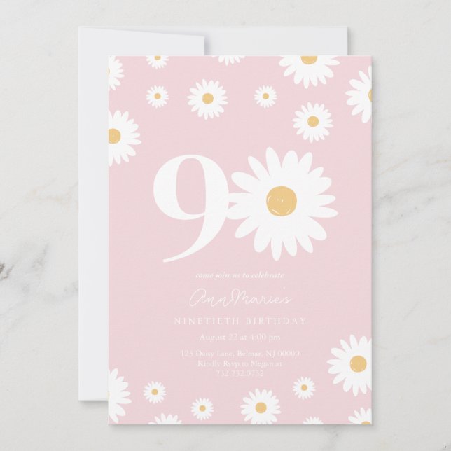 Invitación Gran aniversario de noventa cumpleaños de Daisy (Anverso)