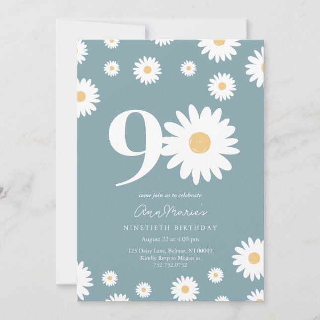 Invitación Gran aniversario de noventa cumpleaños de Daisy (Anverso)