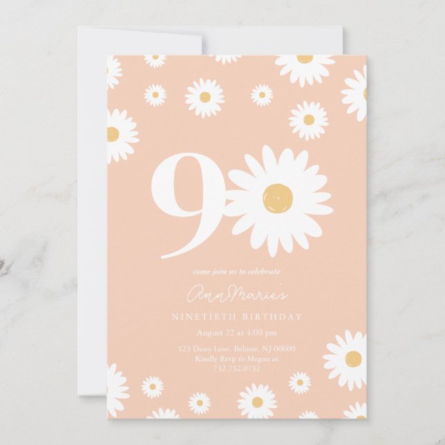 Invitación Gran aniversario número noventa de Daisy (Anverso)