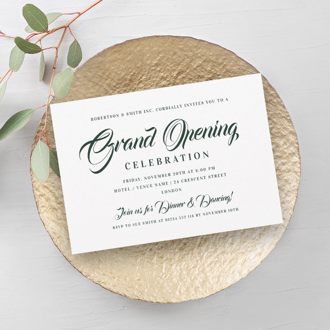 Invitación Gran Apertura Corporativa Formal Verde y Blanco (Formal Corporate Grand Opening Green & White Invitation)