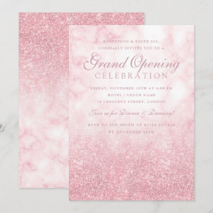Invitación Gran Apertura Corporativa Rosa Purpurina de Mármol