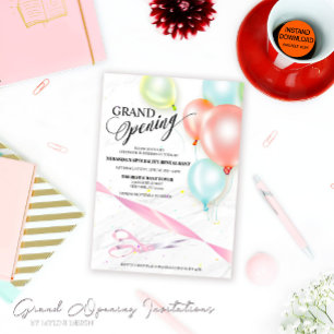 Invitación Gran apertura de la cinta de opciones de globos co