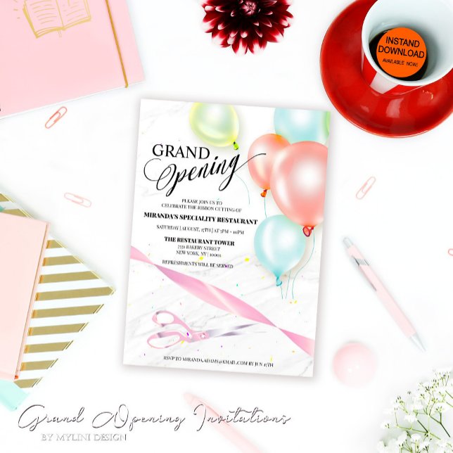 Invitación Gran apertura de la cinta de opciones de globos co (Subido por el creador)