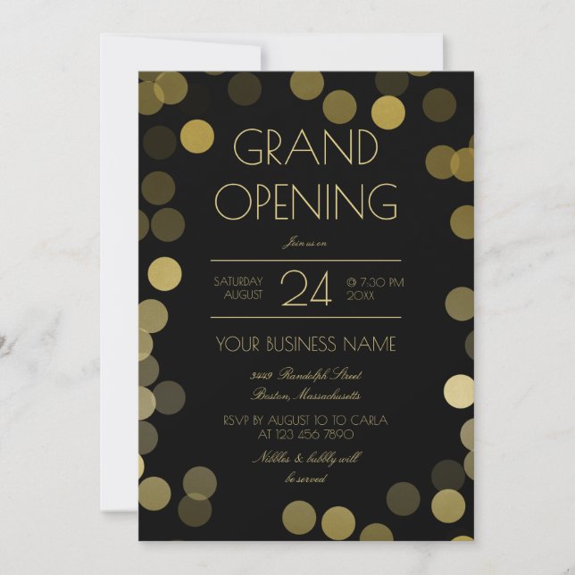 Invitación Gran apertura de negocios Faux Gold Confetti (Anverso)