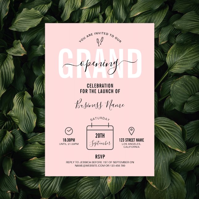 Invitación Gran apertura de negocios rosa elegante (Subido por el creador)