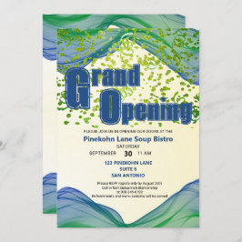 Invitación Gran apertura de olas de borde verde azul