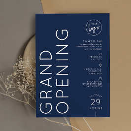 Invitación Gran Apertura del Logotipo Corporativo Azul Marino