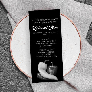 Invitación Gran apertura del restaurante Peppers en blanco y
