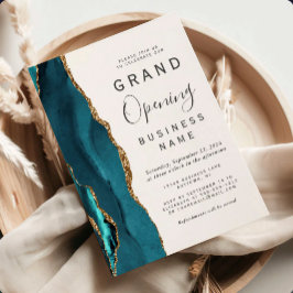 Invitación Gran Apertura Empresarial Ágata Verde Teal Dorado
