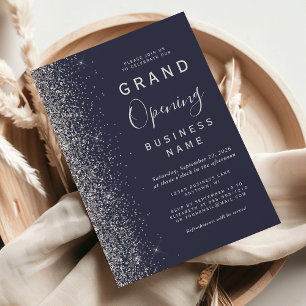 Invitación Gran Apertura Empresarial Azul Oscuro Brillo Plate