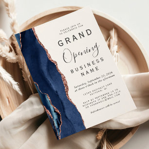Invitación Gran Apertura Empresarial Navy Rosa Oro Ágata