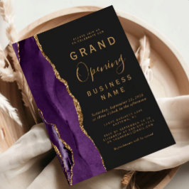 Invitación Gran Apertura Empresarial Púrpura Dorado Ágata Osc
