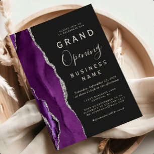 Invitación Gran Apertura Empresarial Púrpura Plateado Ágata O