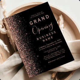 Invitación Gran Apertura Empresarial Rosa Negra Dorado Brilla
