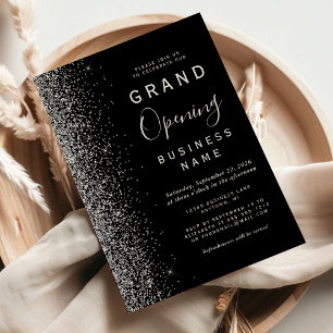 Invitación Gran Apertura Negocio Brillante Plateado