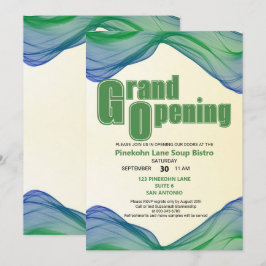 Invitación Gran Apertura Olas Acuarela Borde Verde Azul