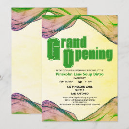 Invitación Gran Apertura Verde Amarillo Borde Acuarela Ola 
