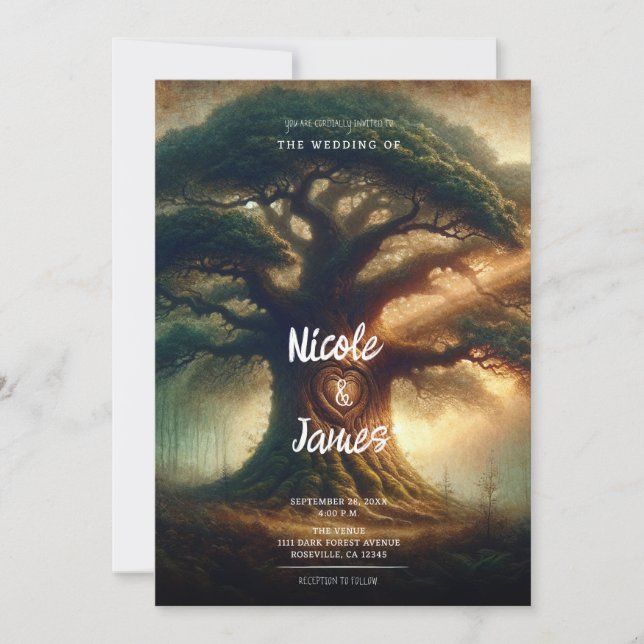 Invitación Gran árbol de roble añejo encantado Boda forestal  (Anverso)