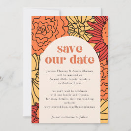 Invitación Gran Arco floral de colores cálidos salva la fecha