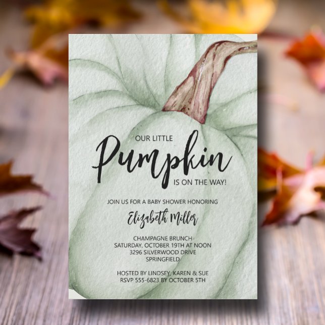Invitación Gran Baby Shower de calabaza verde (Large green pumpkin baby shower invitations, INSTANT DOWNLOAD and/or PRINTED)