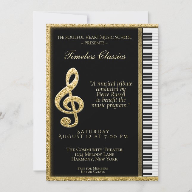Invitación Gran bebé de oro recital de piano (Anverso)